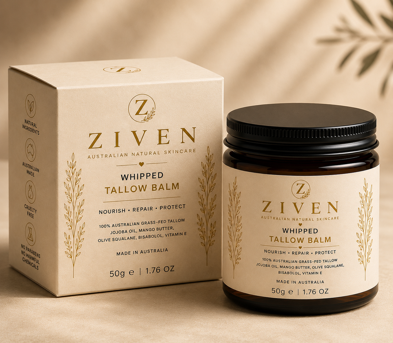 ZIVEN Whipped Tallow Balm- Unscented (50g)