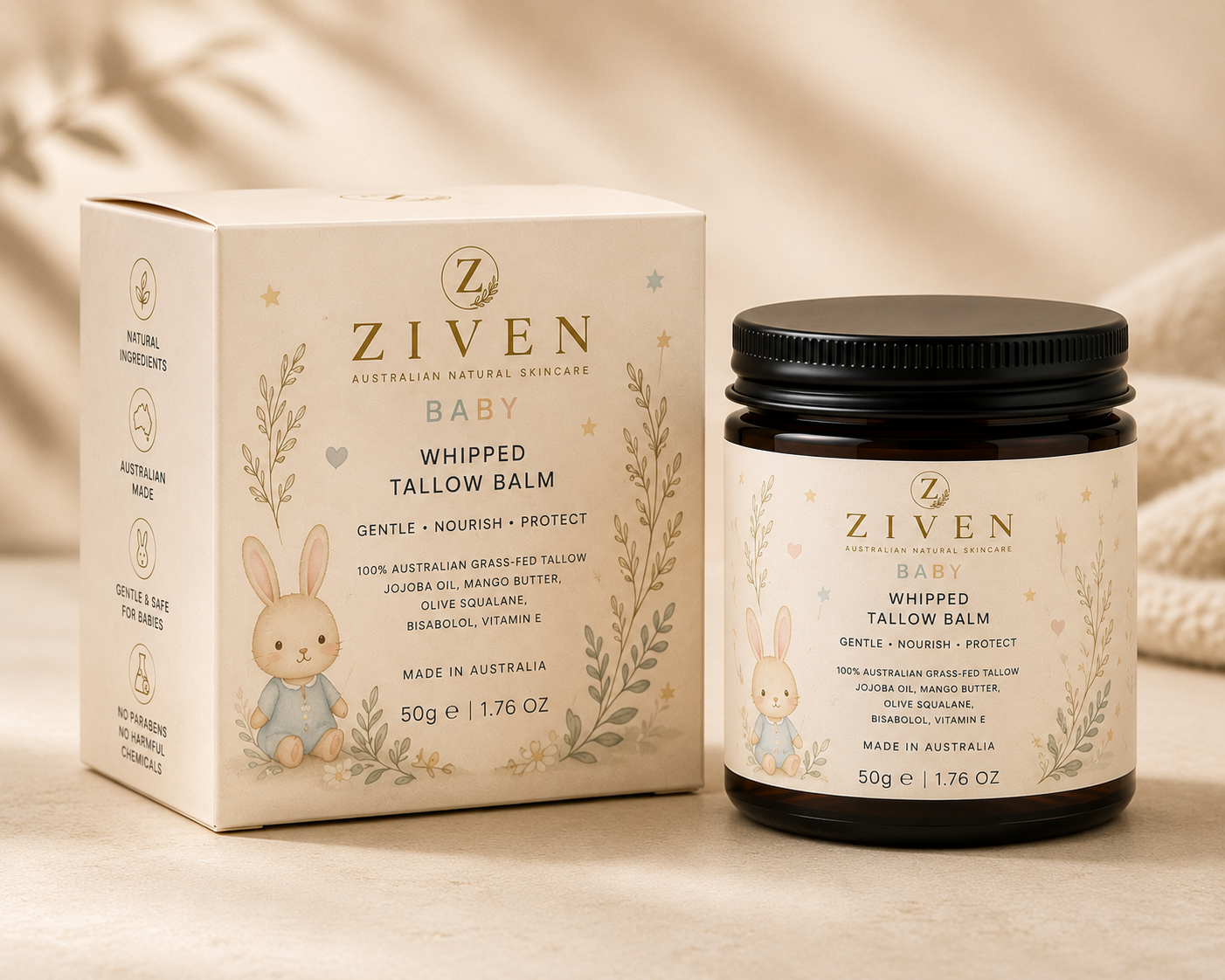 ZIVEN Baby Whipped Tallow Balm- Unscented (50g)